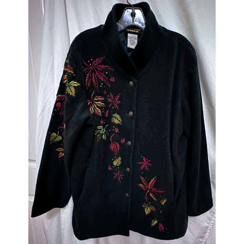 Bob Mackie Wearable Art Womens Floral Embroidered Green Fleece Vtg Jacket Large